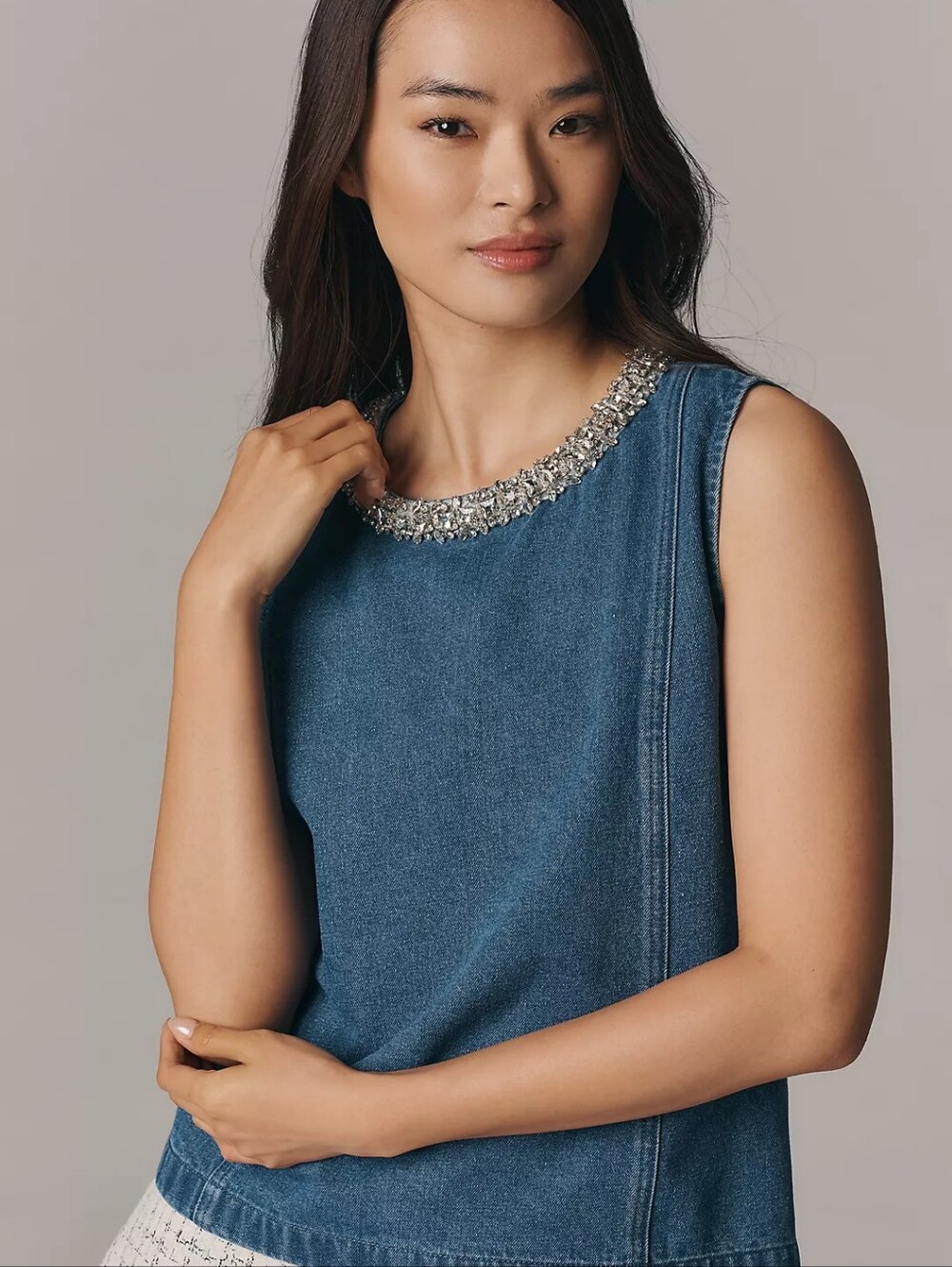 NEW! Mare Mare Denim Tank Top With Rhinestone Collar